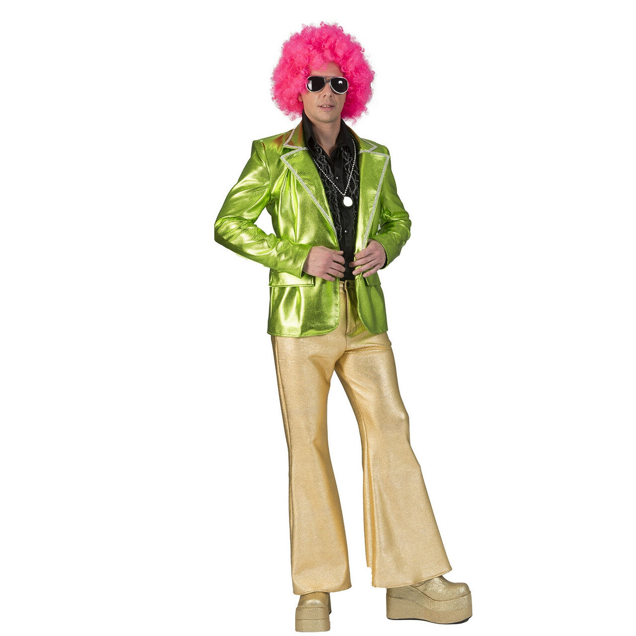 Op deze afbeelding zie je een Kostuums, van het merk Funny Fashion. Glanzend Groen Disco Godheid Colbert Man