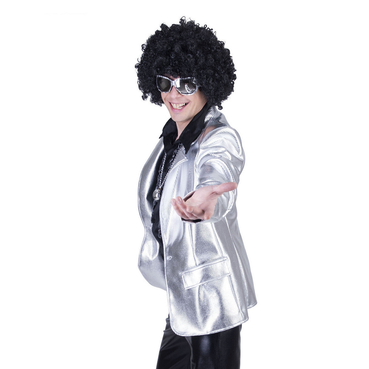 Op deze afbeelding zie je een Kostuums, van het merk Funny Fashion. Glanzend Zilver Disco Godheid Colbert Man