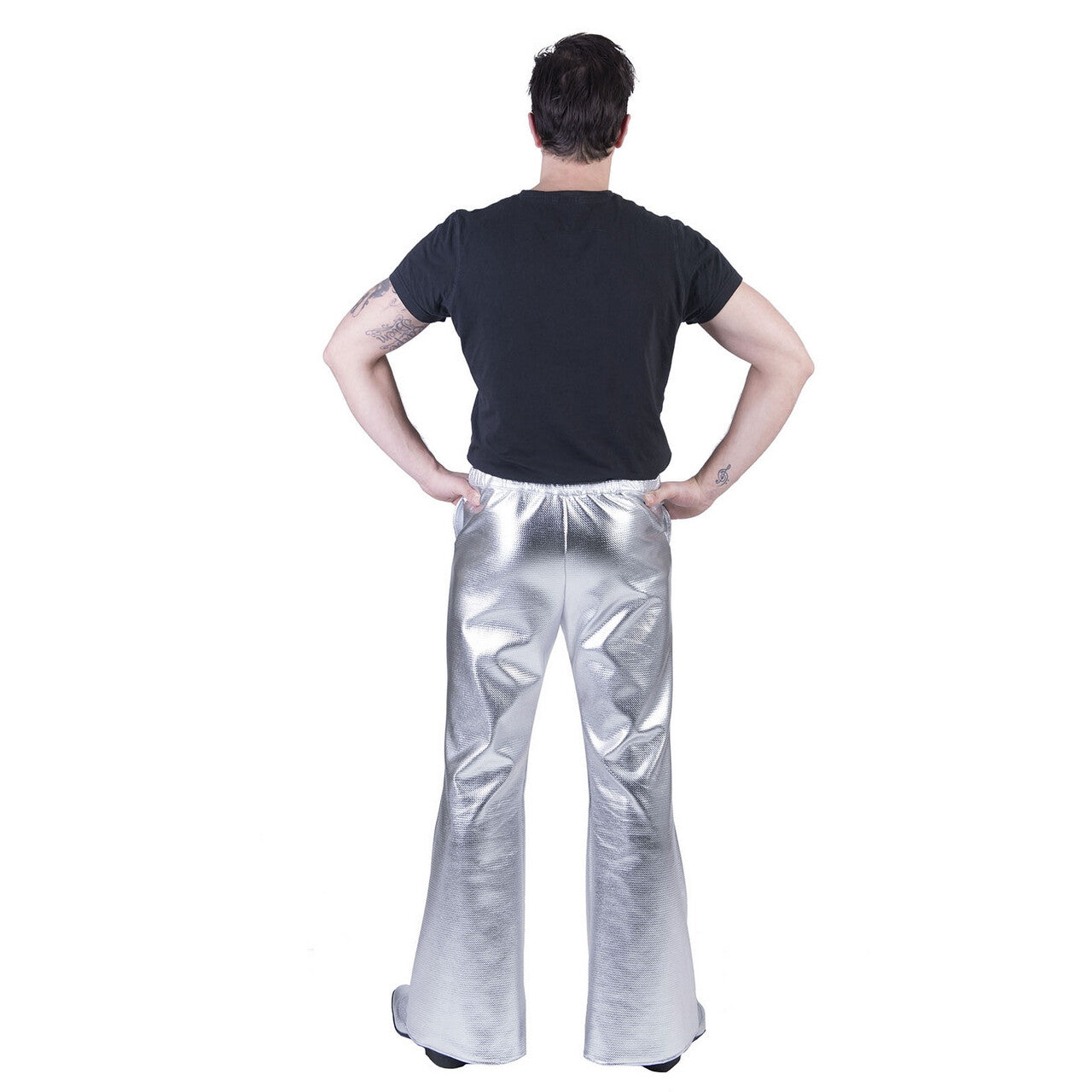 Op deze afbeelding zie je een Kostuums, van het merk Funny Fashion. Glanzend Zilveren Disco Godheid Broek Man
