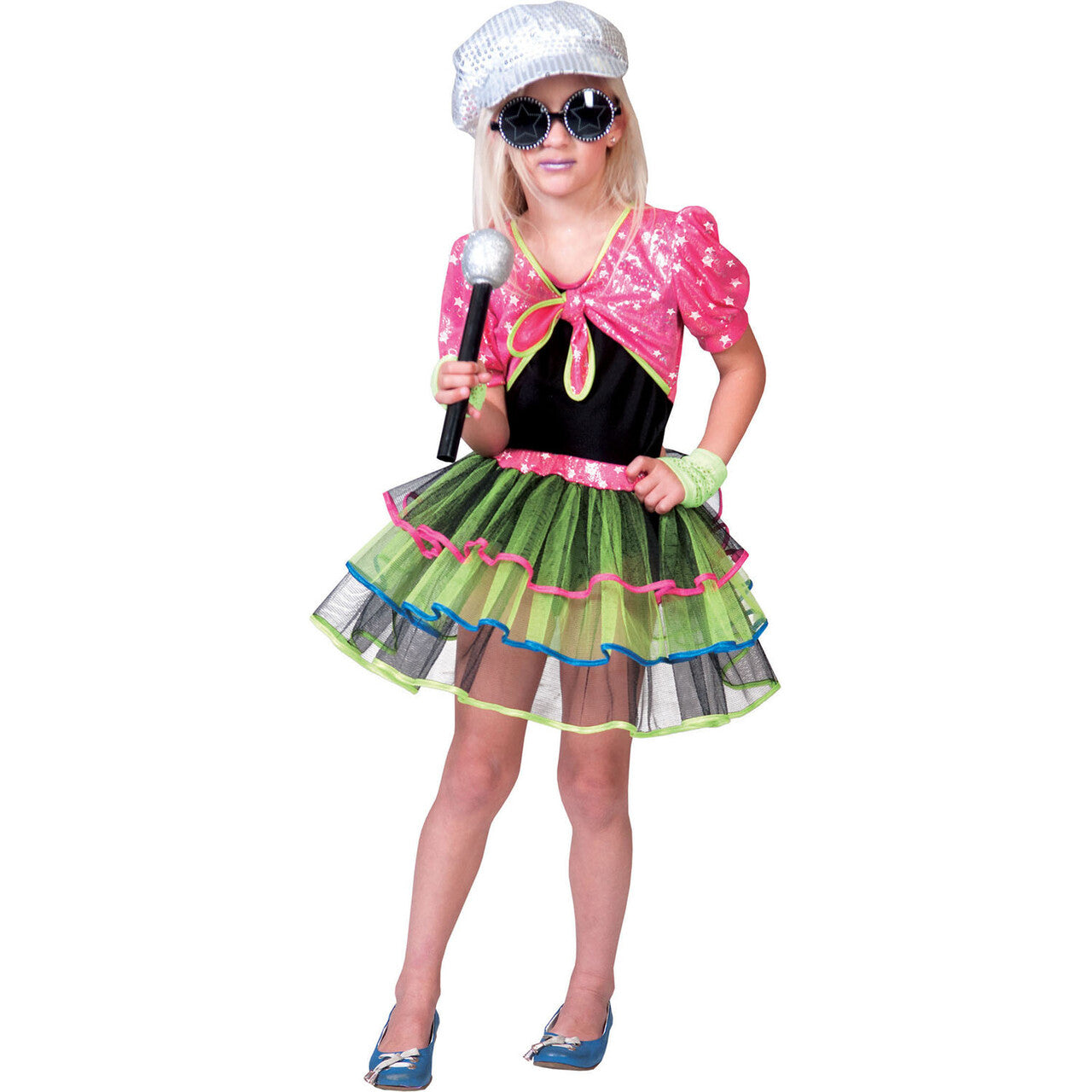 Op deze afbeelding zie je een Kostuums, van het merk Funny Fashion. Glitter Disco Rock Ster Cindy Meisje Kostuum