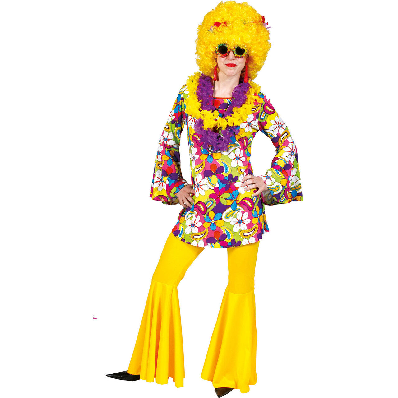 Op deze afbeelding zie je een Kostuums, van het merk Funny Fashion. Fleurige Flower Power Bloemen Vrouw