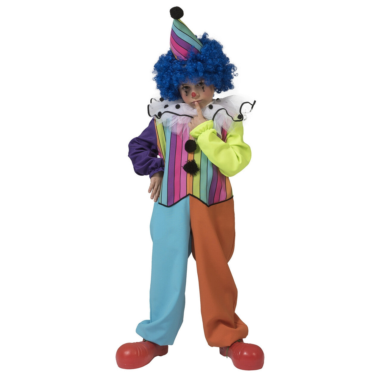 Op deze afbeelding zie je een Kostuums, van het merk Funny Fashion. Rainbow Clown Boy Kind Kostuum
