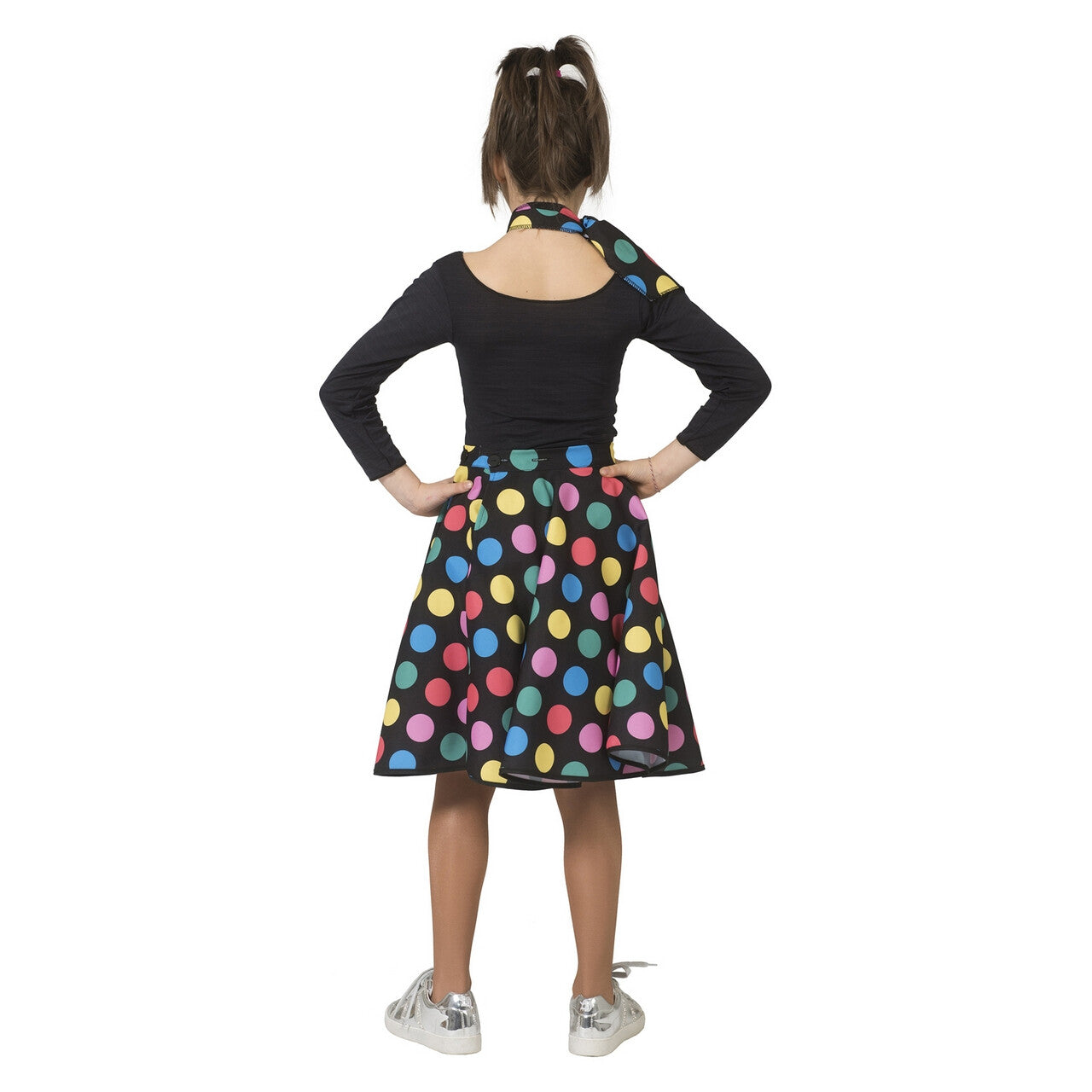 Op deze afbeelding zie je een Kostuums, van het merk Funny Fashion. Hotty Dotty Talloze Gekleurde Stippen Rock And Roll Clown Meisje