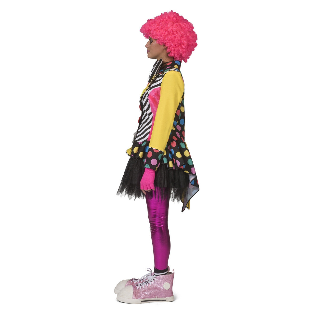 Op deze afbeelding zie je een Kostuums, van het merk Funny Fashion. Enorme Knopen Jas Clown Augustina Vrouw