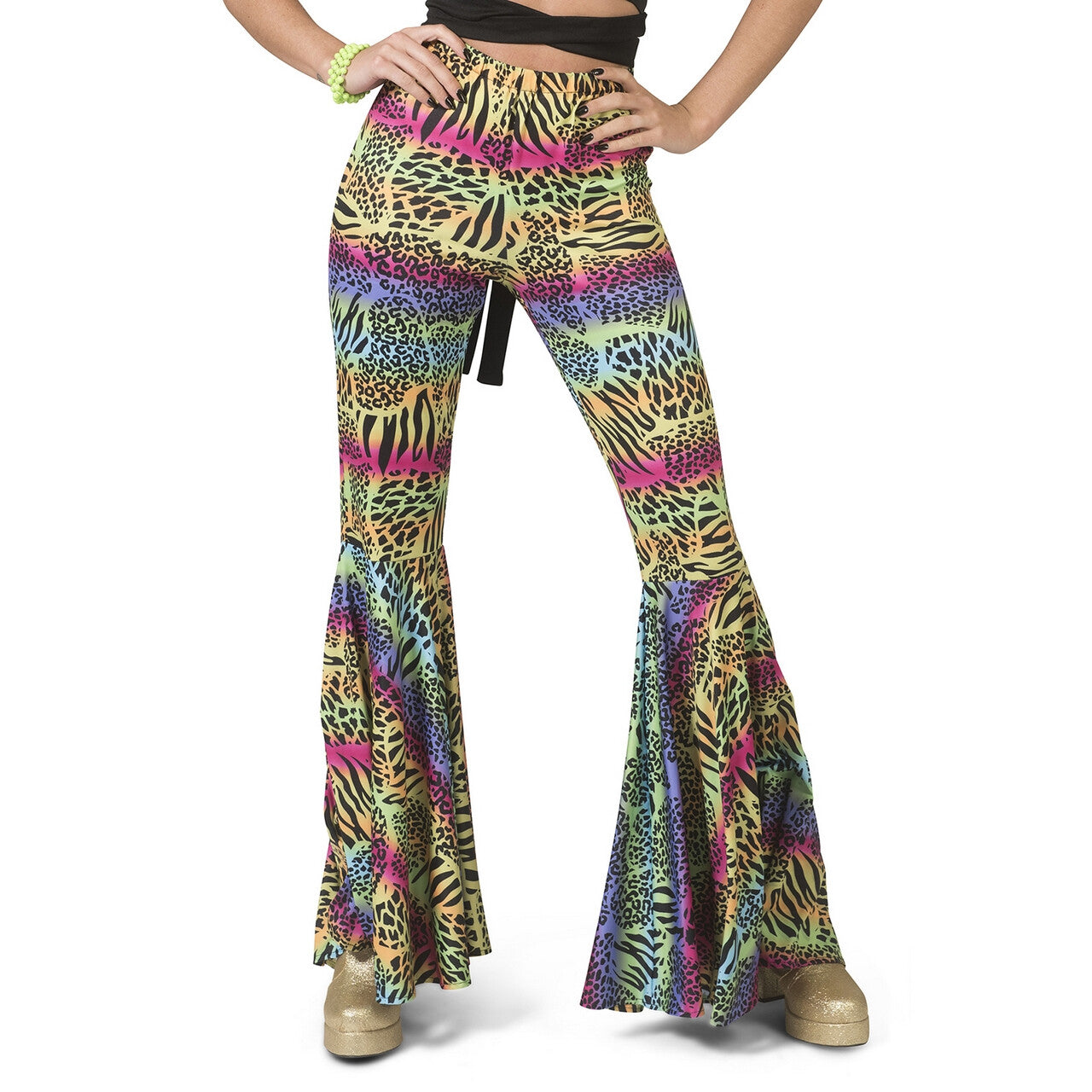 Op deze afbeelding zie je een Kostuums, van het merk Funny Fashion. Hippie Broek Kleurrijke Dieren Print Vrouw