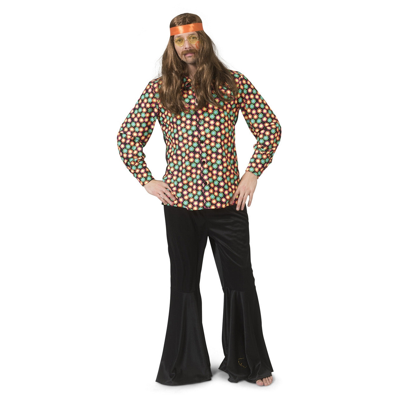 Op deze afbeelding zie je een Kostuums, van het merk Funny Fashion. Fluor Flower Power Goes Disco Shirt Man