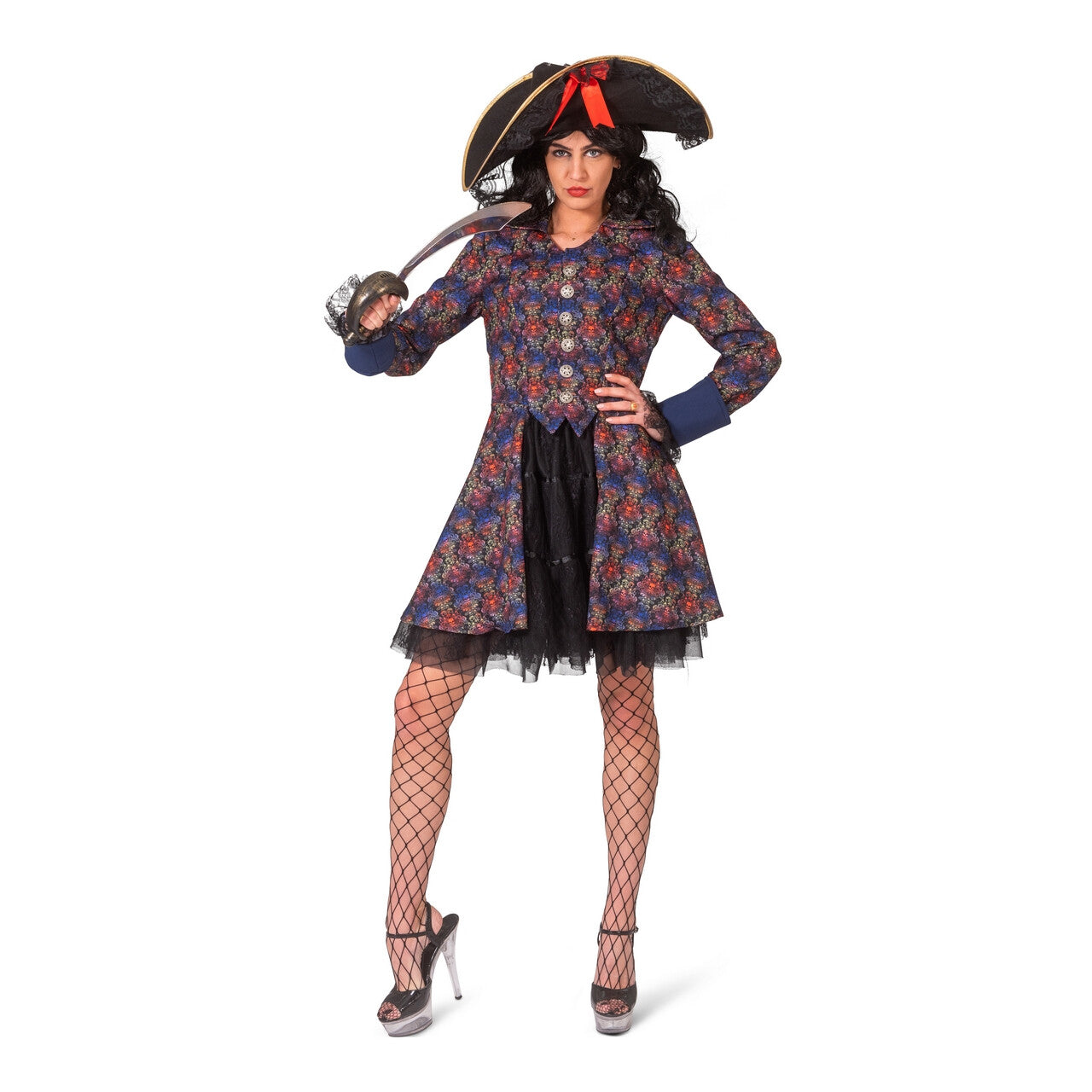 Op deze afbeelding zie je een Kostuums, van het merk Funny Fashion. Baroque Doodskop Pirate Jas Vrouw