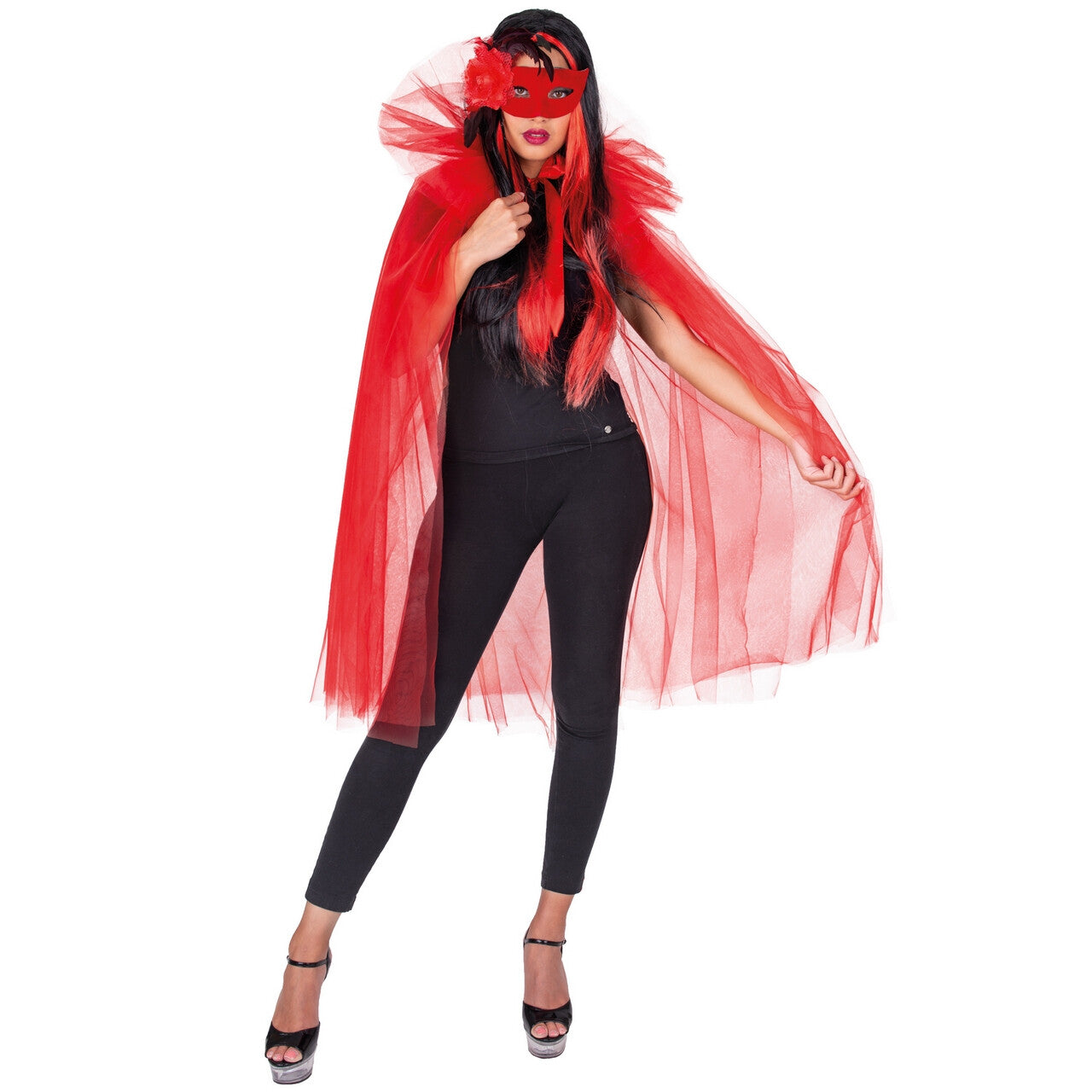 Op deze afbeelding zie je een Kostuums, van het merk Funny Fashion. Mysterieuze Rode Cape Tule