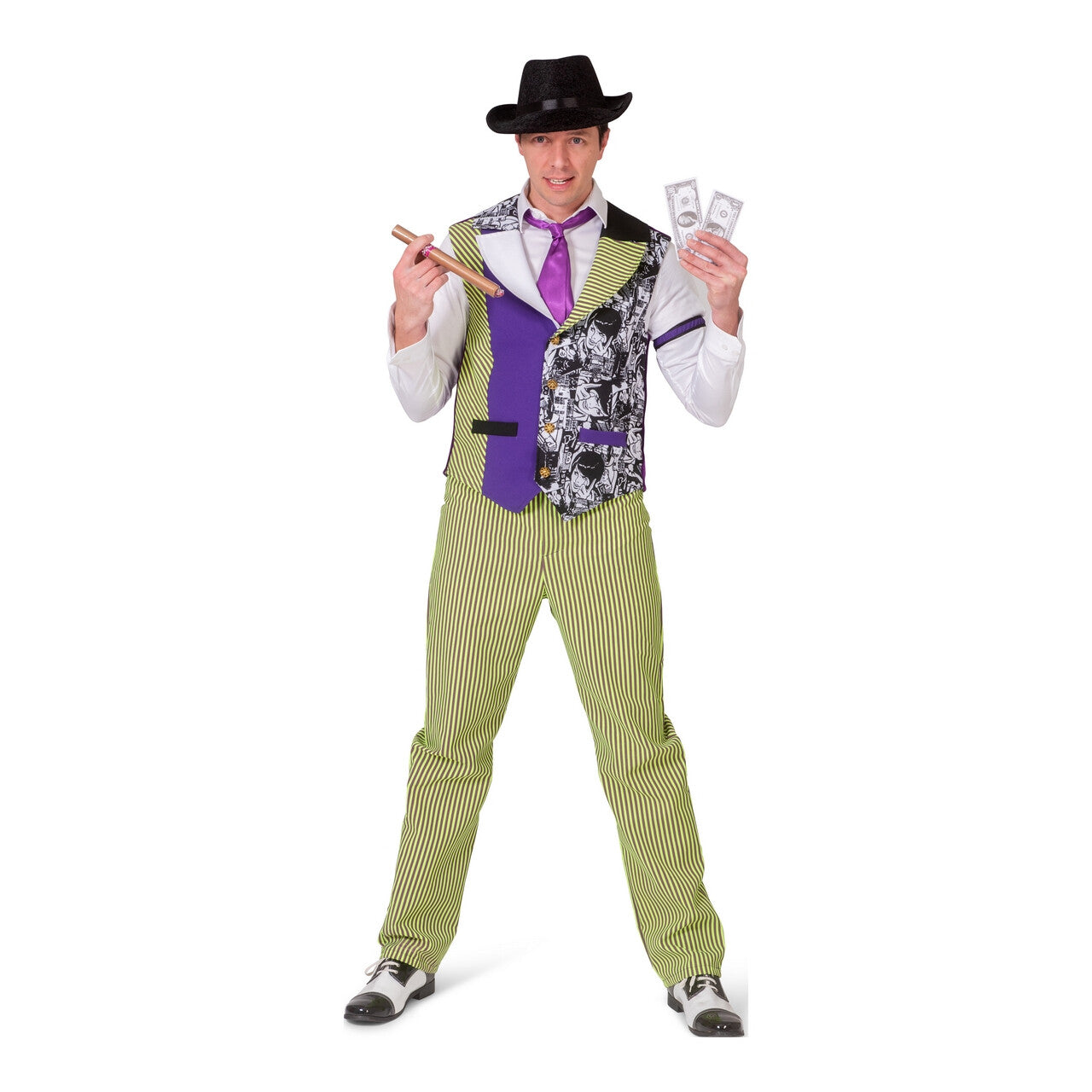Op deze afbeelding zie je een Kostuums, van het merk Funny Fashion. Big Spender Casino Man Kostuum