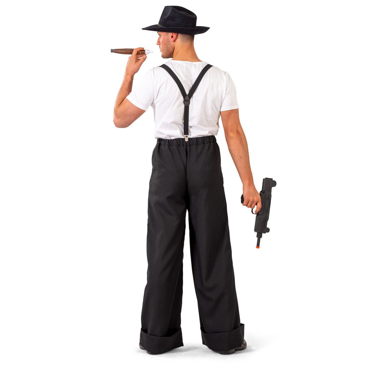 Op deze afbeelding zie je een Kostuums, van het merk Funny Fashion. Wijde Zwarte Broek Maffioso Man