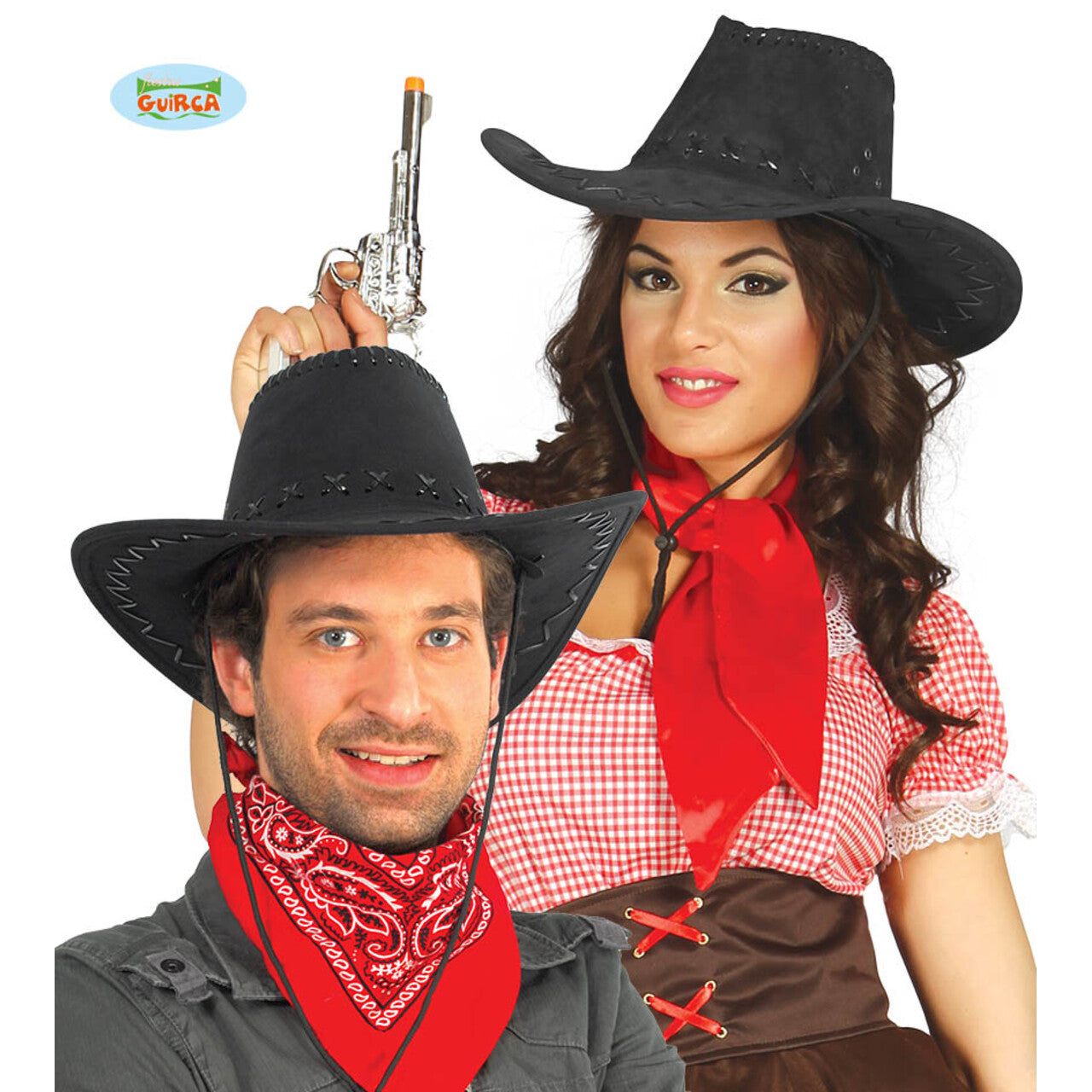 Op deze afbeelding zie je een Accessoires, van het merk Guirca. Zwarte Leren Cowboy Hoed Midden Westen
