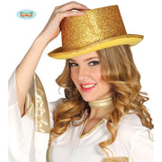 Op deze afbeelding zie je een Accessoires, van het merk Guirca. Glitter Hoge Hoed Goud Showgirl