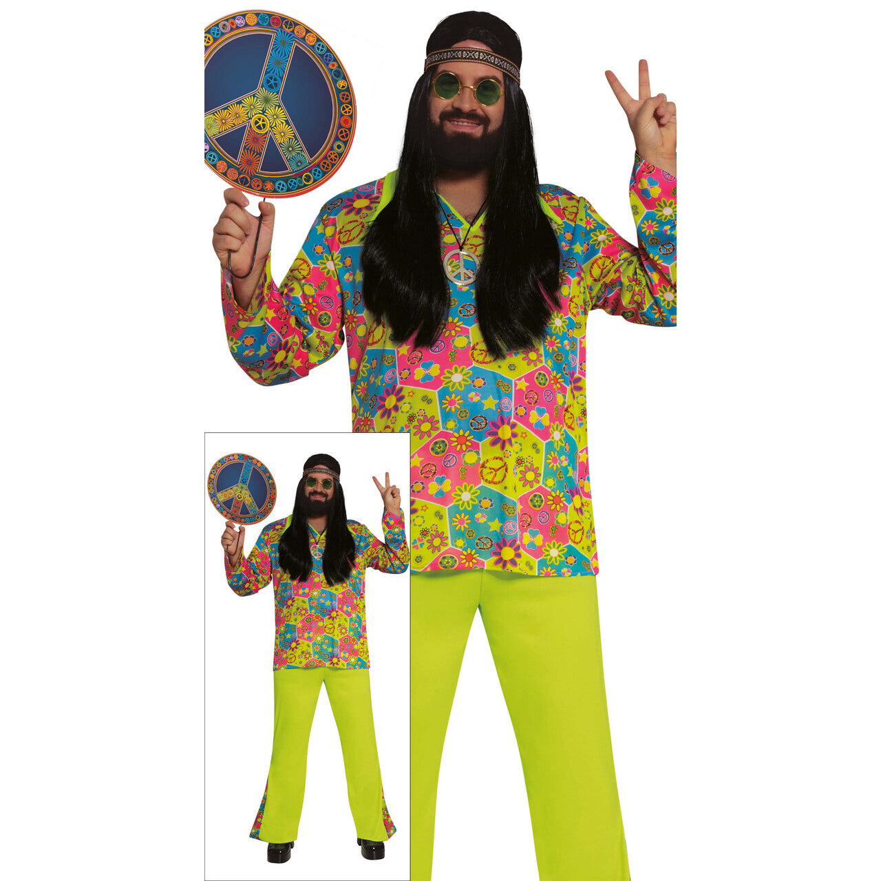 Op deze afbeelding zie je een Kostuums, van het merk Guirca. Far Out Flower Power Man Kostuum