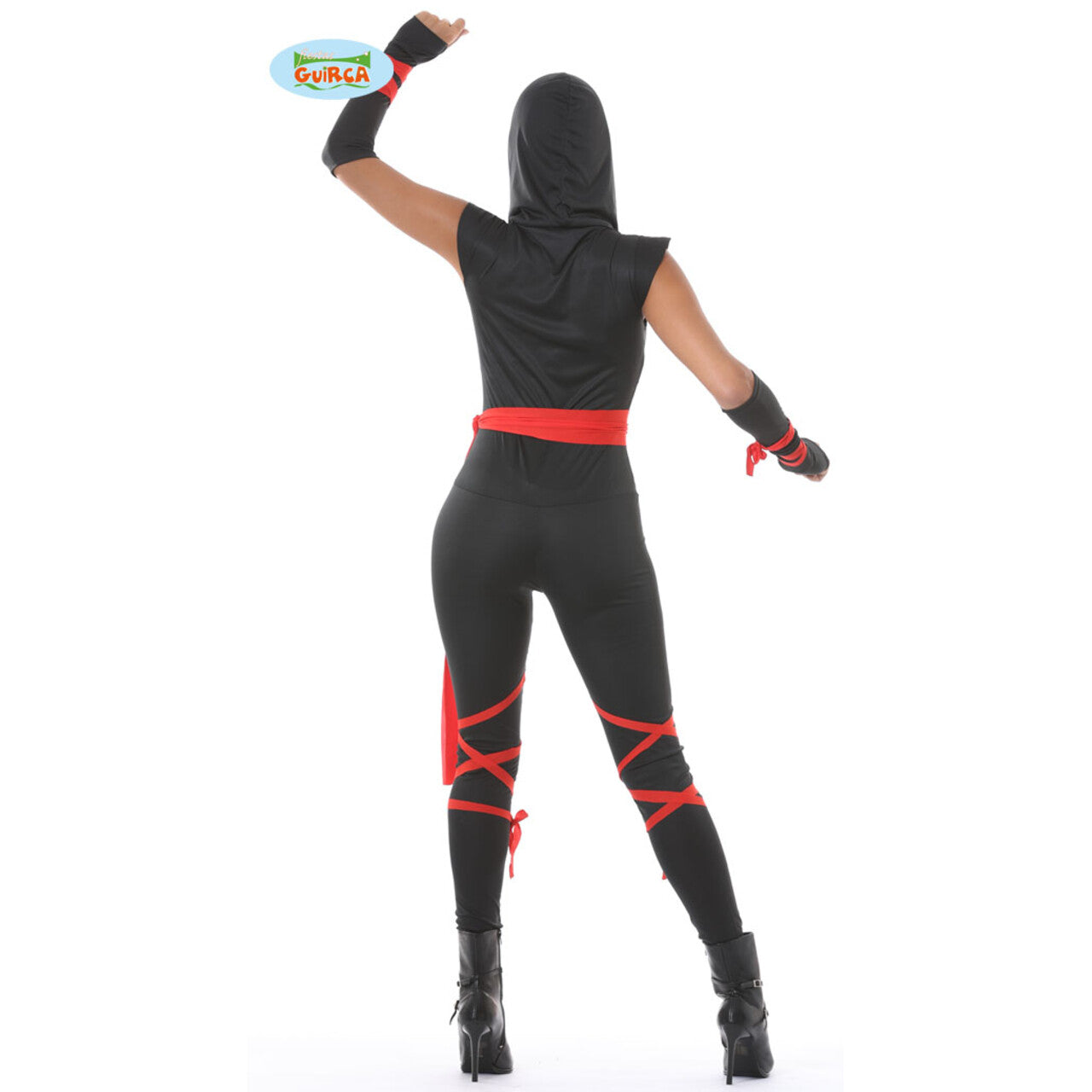 Op deze afbeelding zie je een Kostuums, van het merk Guirca. Sexy Flitsende Rood Zwarte Ninja Vrouw Kostuum
