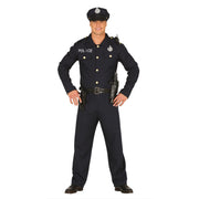 Op deze afbeelding zie je een Kostuums, van het merk Guirca. Pientere Politie Agent Zwart Man Kostuum
