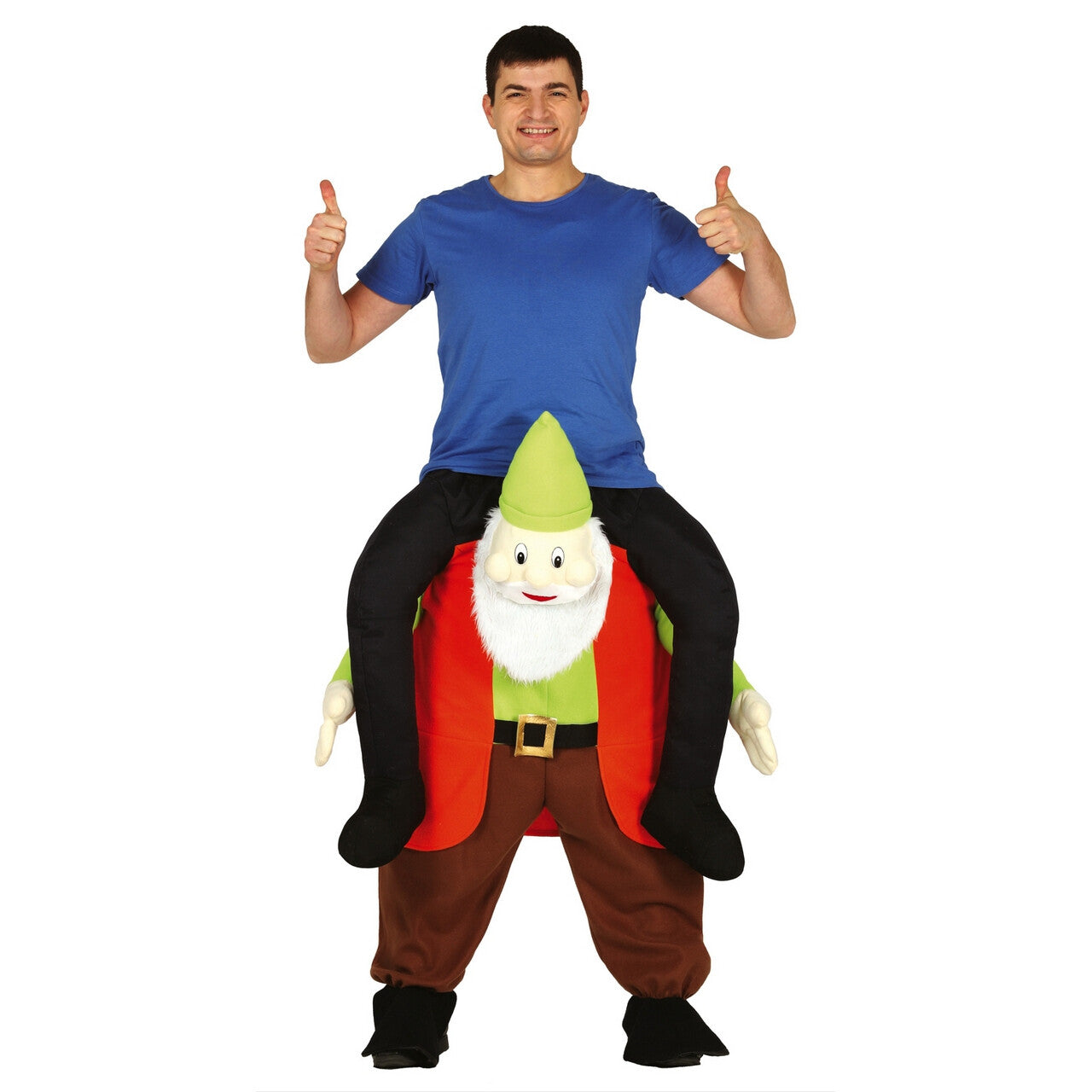 Op deze afbeelding zie je een Kostuums, van het merk Guirca. Op De Rug Van Een Dwerg Man Kostuum