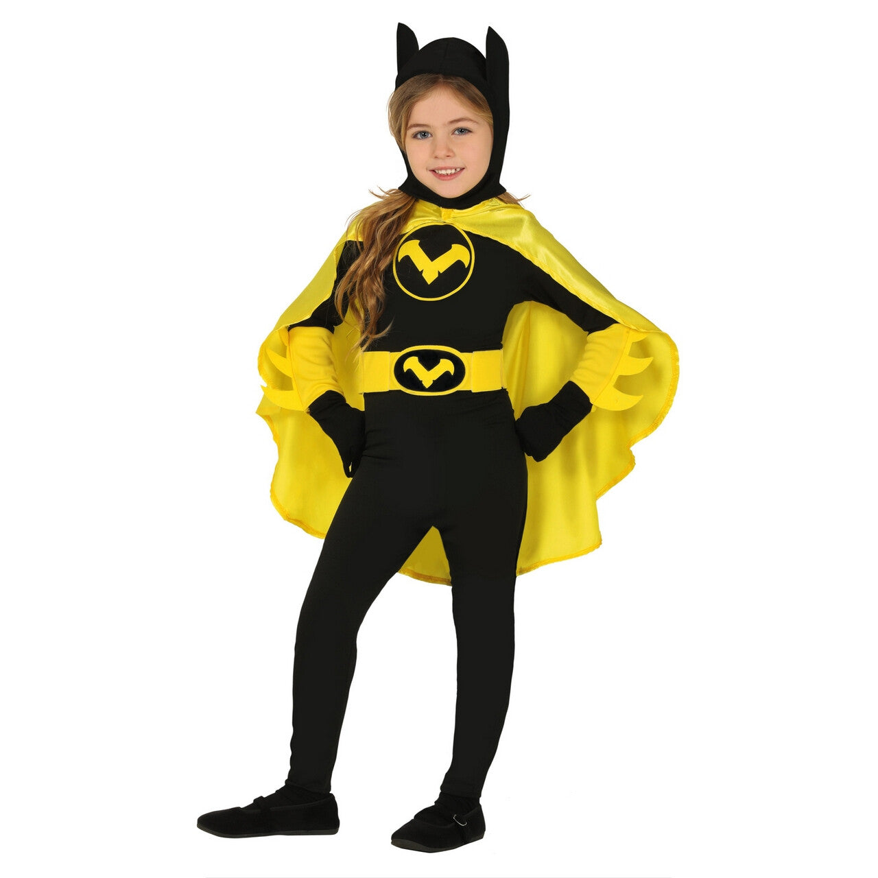 Op deze afbeelding zie je een Kostuums, van het merk Guirca. Brute Zwart Gele Batwoman Meisje Kostuum