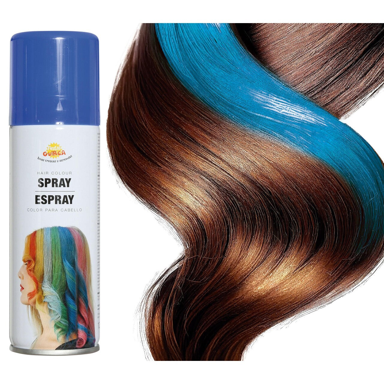 Op deze afbeelding zie je een Accessoires, van het merk Guirca. Fluorescerend Blauwe Haarspray