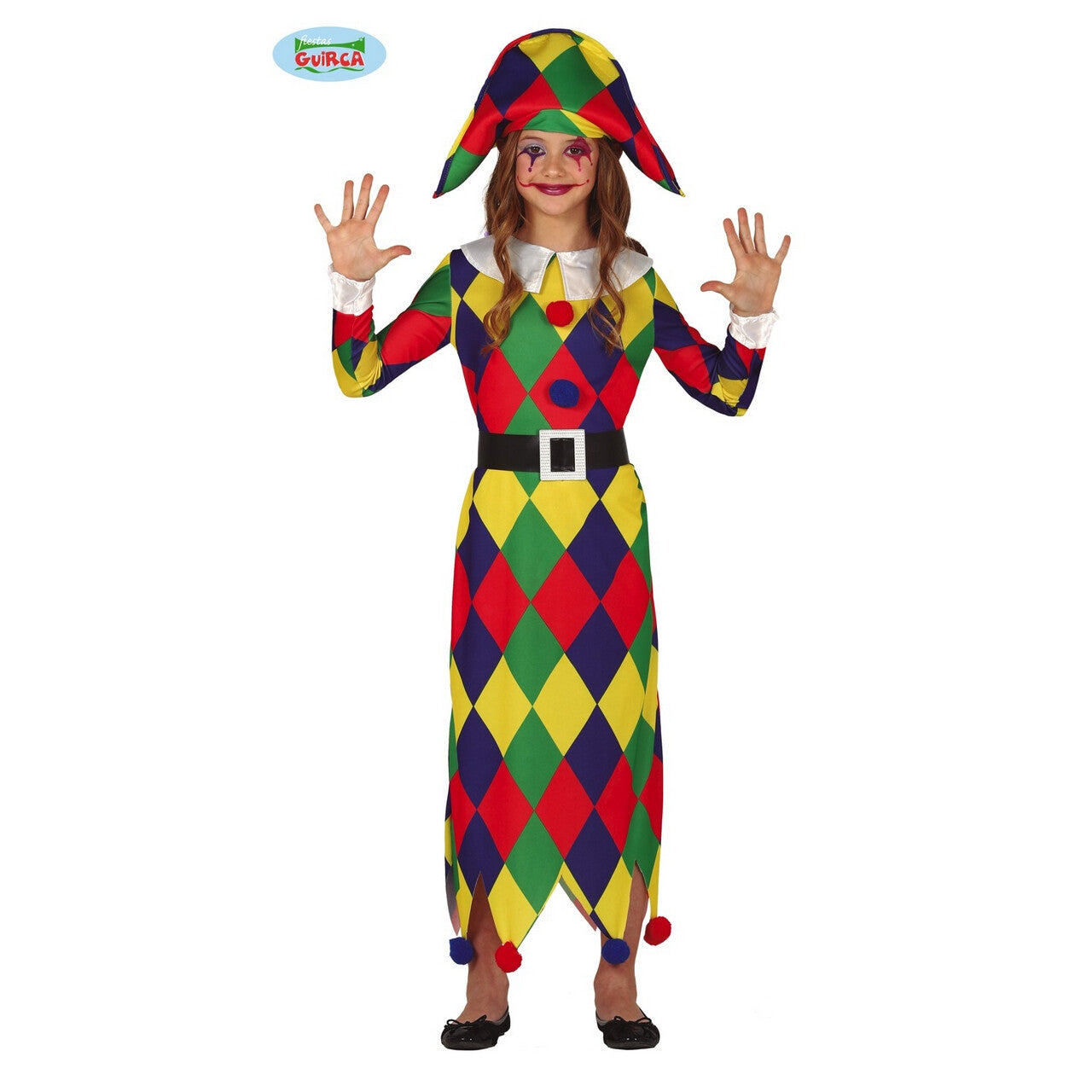 Op deze afbeelding zie je een Kostuums, van het merk Guirca. Geruite Harlekijn Vrolijke Kleuren Meisje Kostuum