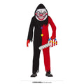 Enge Lachende Rood Zwarte Clown Man Kostuum
