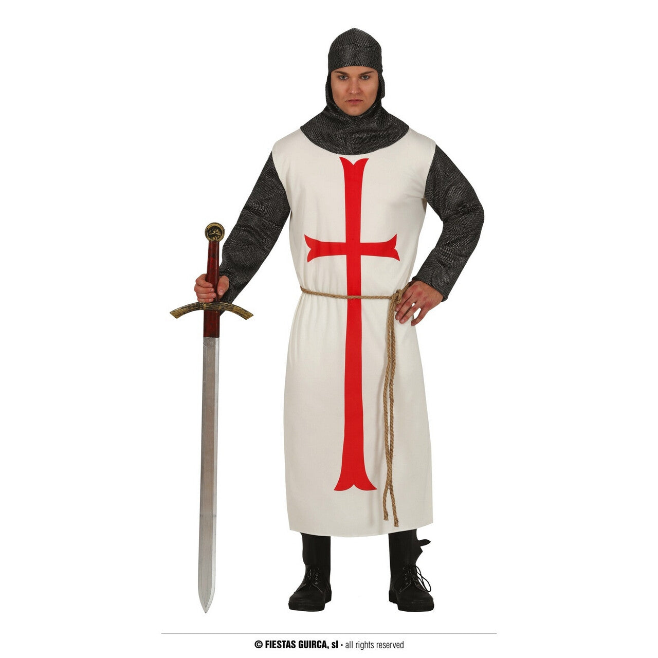 Op deze afbeelding zie je een Kostuums, van het merk Guirca. Tempelier Kruisvaarder Op Kruistocht Man Kostuum