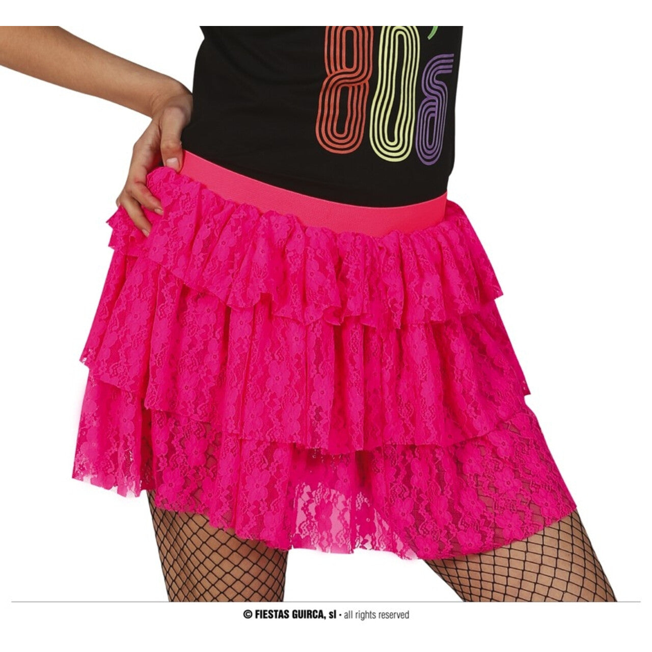 Op deze afbeelding zie je een Kostuums, van het merk Guirca. 80s Kanten Rok Neon Roze Vrouw