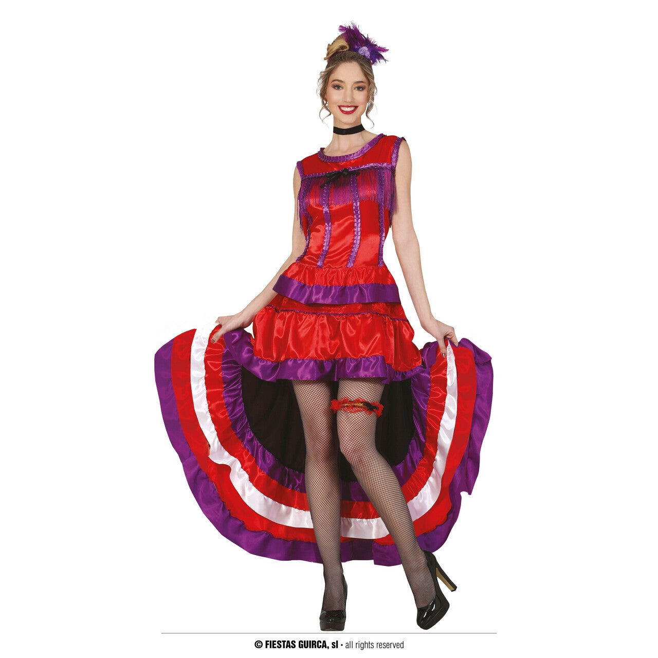 Op deze afbeelding zie je een Kostuums, van het merk Guirca. Can Can Showgirl Rood Paars Vrouw Kostuum