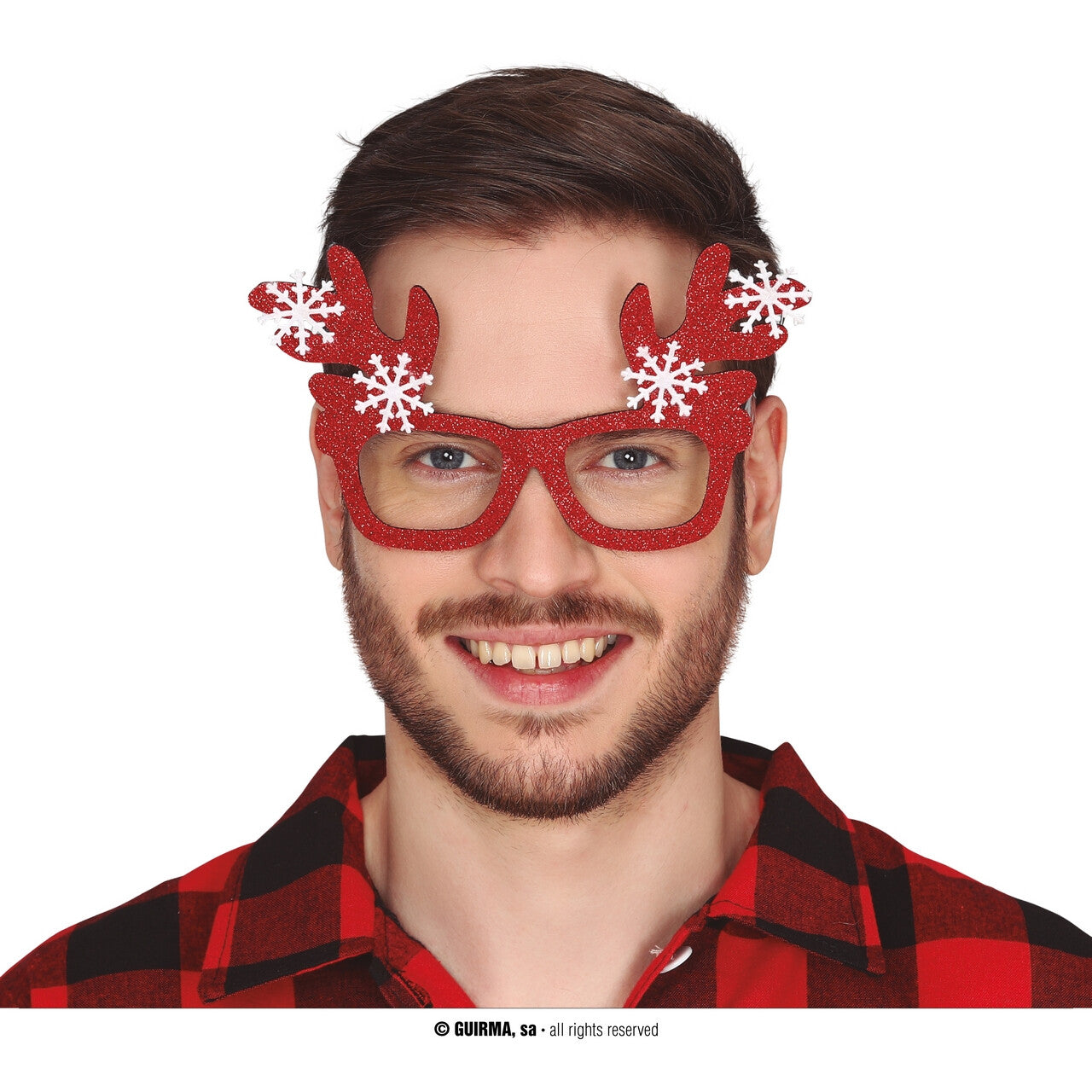 Op deze afbeelding zie je een Accessoires, van het merk Guirma. Rode Rudolf Glitter Kerst Bril