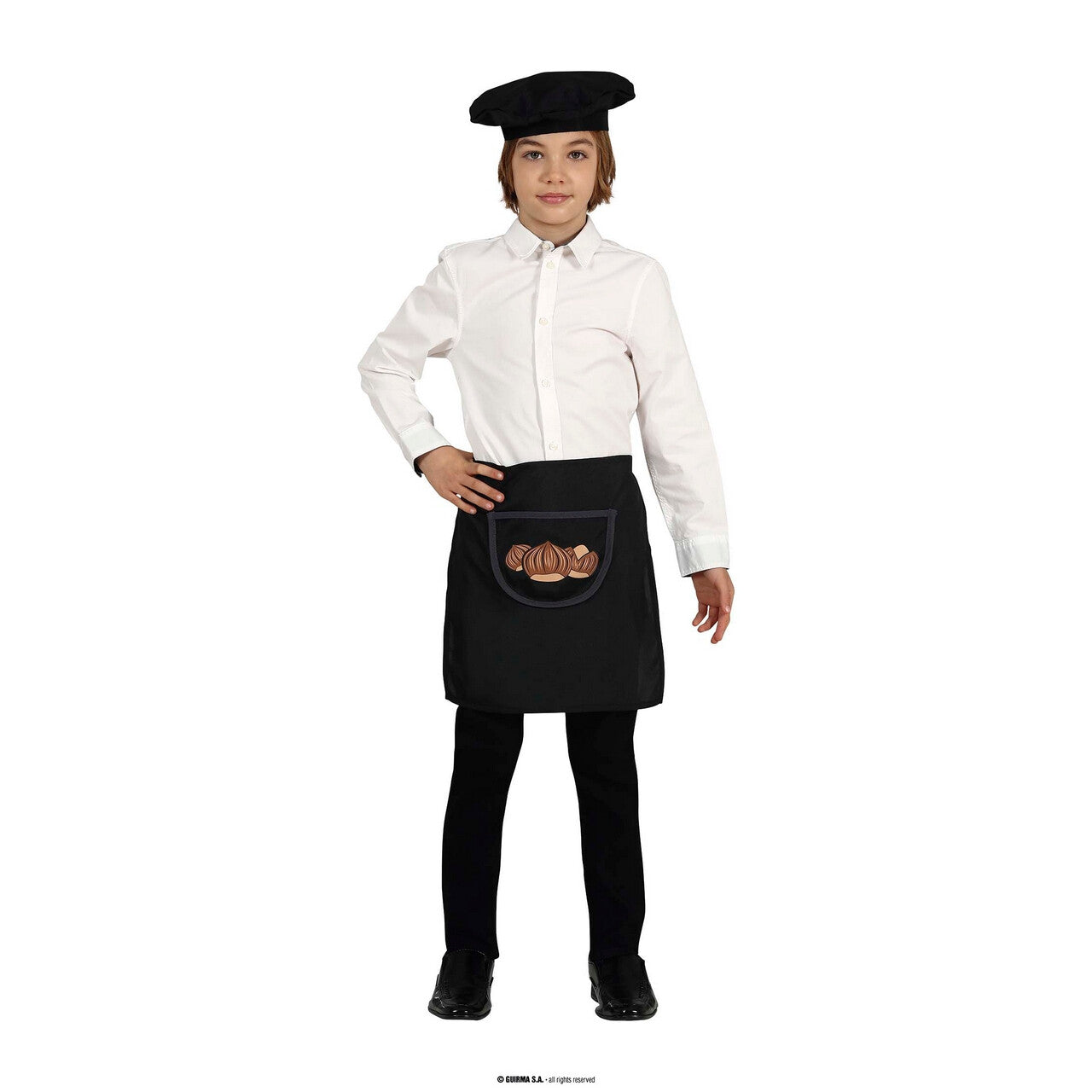 Op deze afbeelding zie je een Kostuums, van het merk Guirma. Nootjes Kraker Chef Kok Schort En Hoed Kind Kostuum