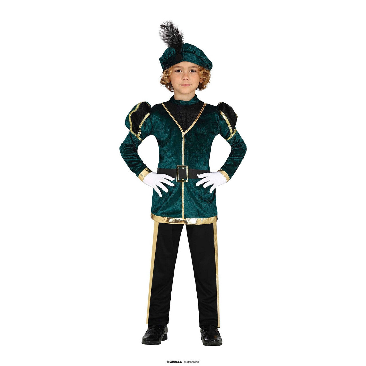 Op deze afbeelding zie je een Kostuums, van het merk Guirma. Pietje Piet Groen Jongen Kostuum