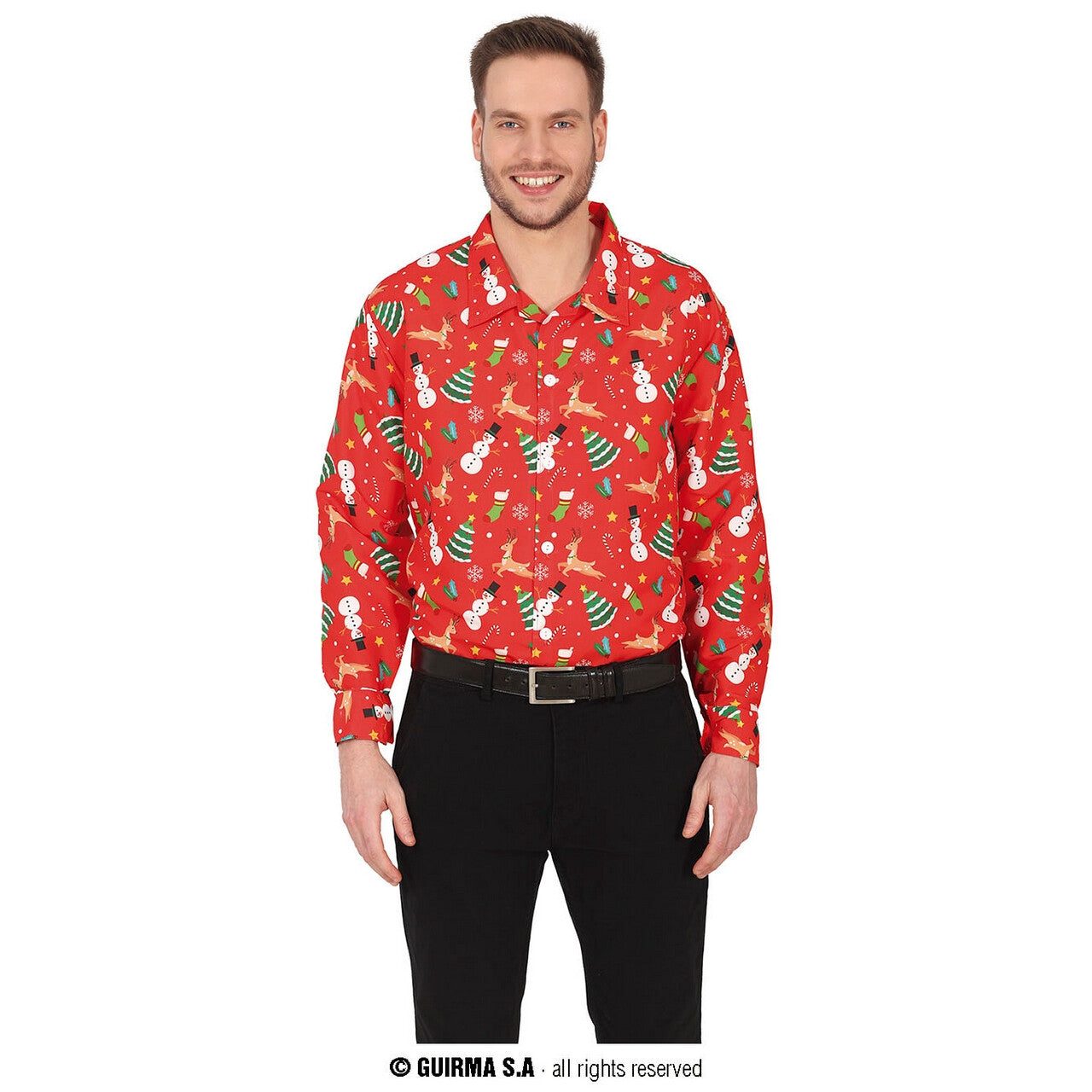 Op deze afbeelding zie je een Kostuums, van het merk Guirma. Overhemd Kerst Fun Rood Man