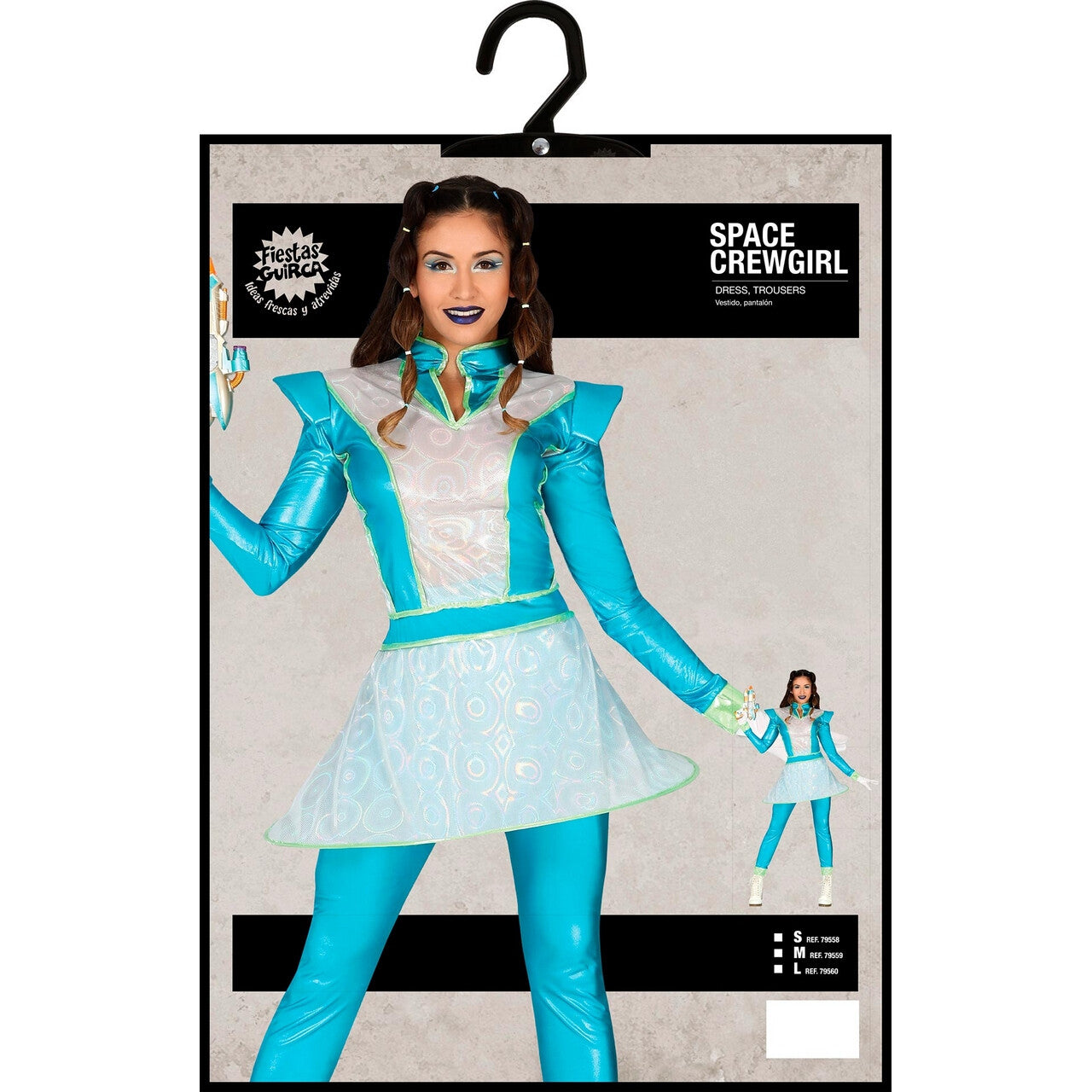 Op deze afbeelding zie je een Kostuums, van het merk Guirca. Out Of This World Space Girl Blauw Vrouw Kostuum