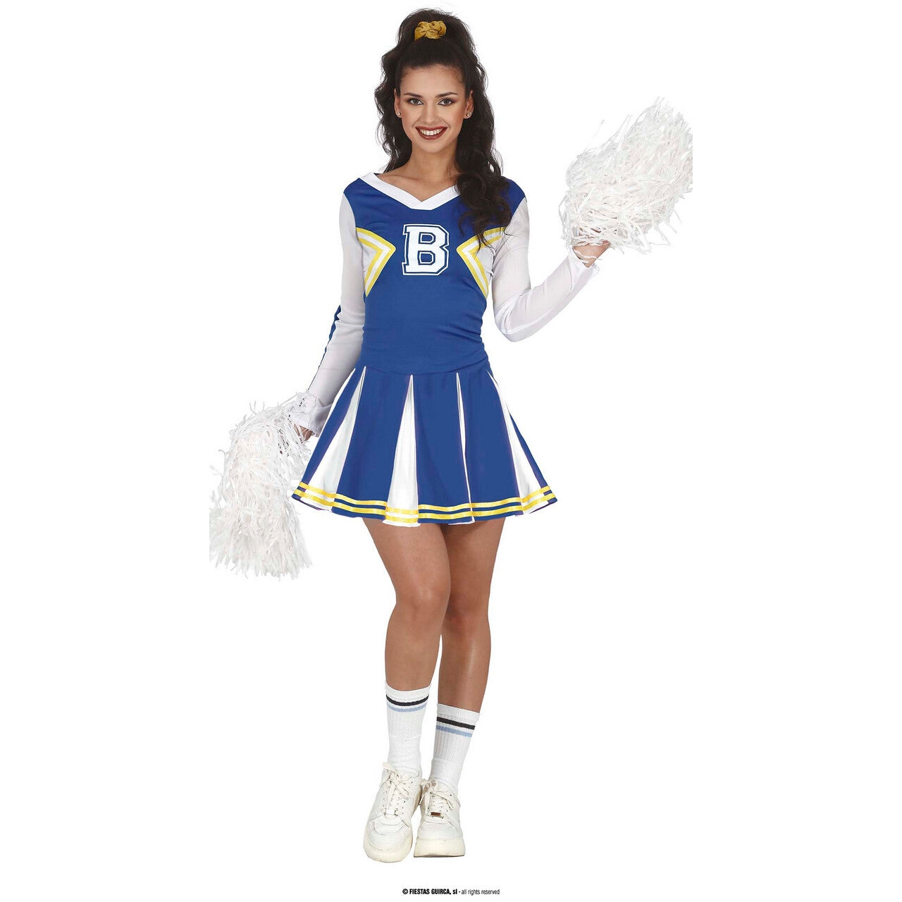 Op deze afbeelding zie je een Kostuums, van het merk Guirca. De B Van Blauw Cheerleader Vrouw Kostuum