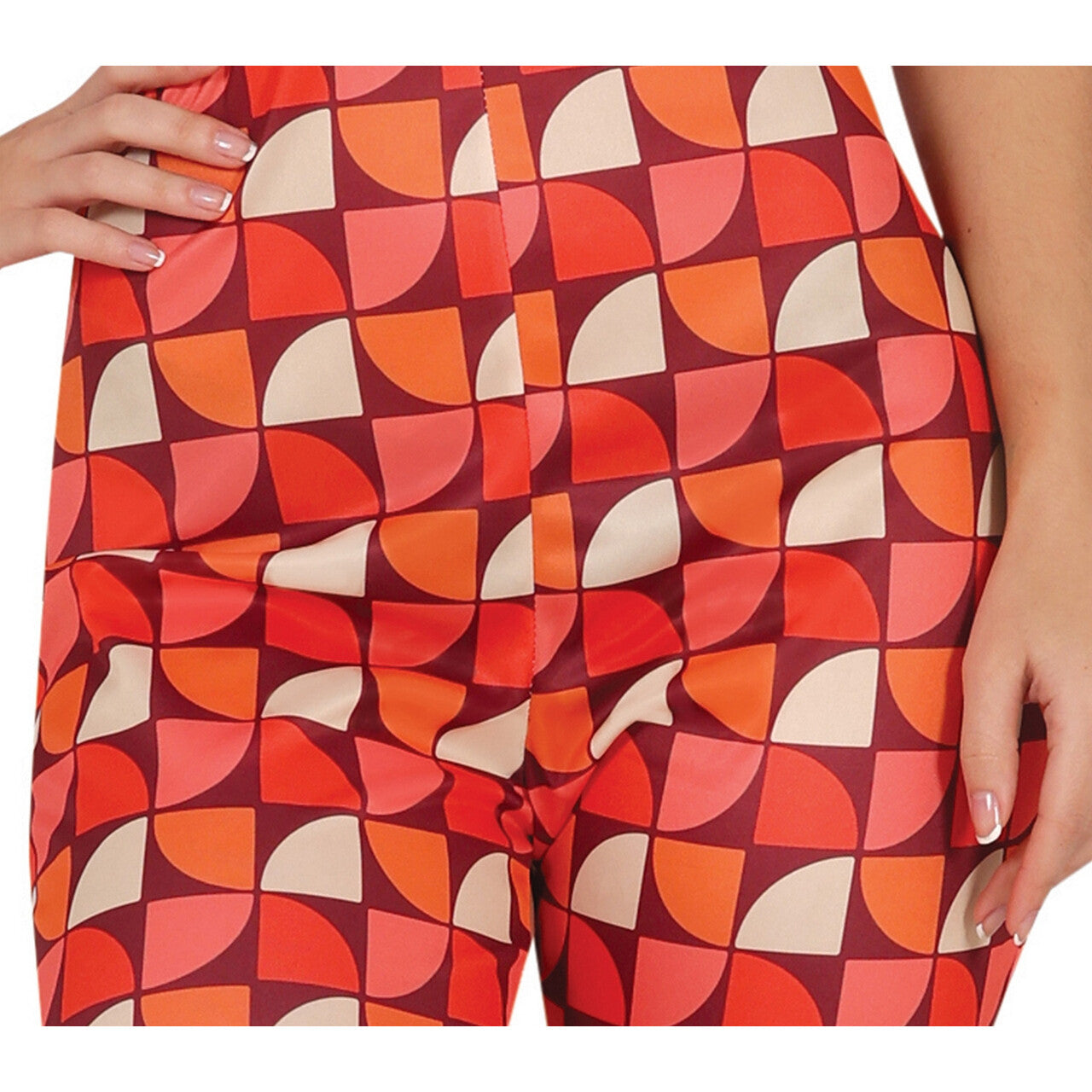 Op deze afbeelding zie je een Kostuums, van het merk Guirca. Jaren 60 Oranje Disco Flava Vrouw Kostuum