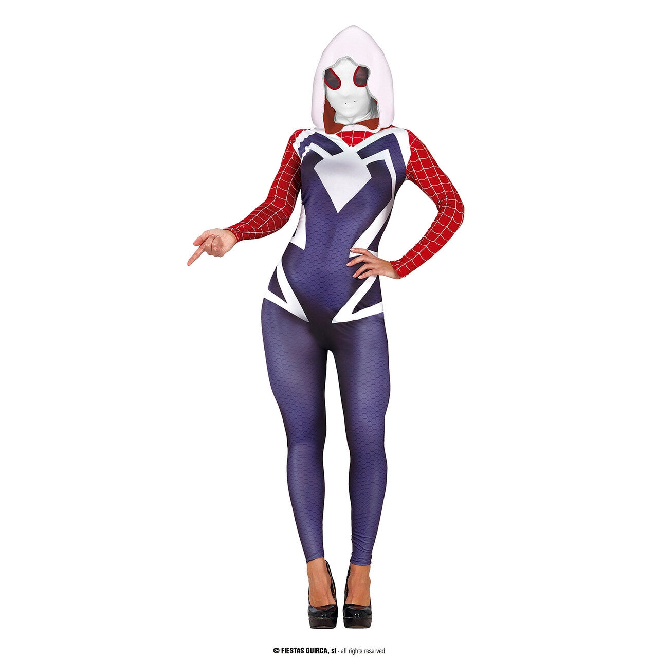 Op deze afbeelding zie je een Kostuums, van het merk Guirca. Mysterieuze Spiderlady Superheldin Vrouw Kostuum