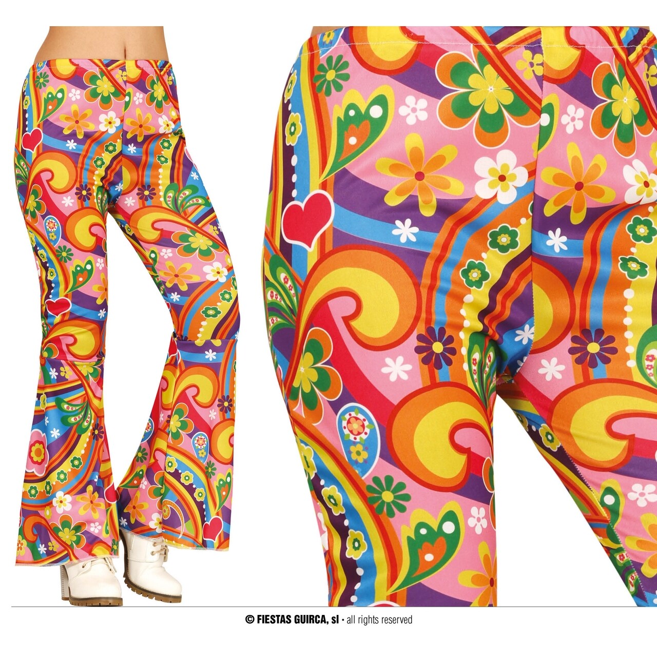 Op deze afbeelding zie je een Kostuums, van het merk Guirca. Bonte Vrolijke Hippie Broek Vrouw