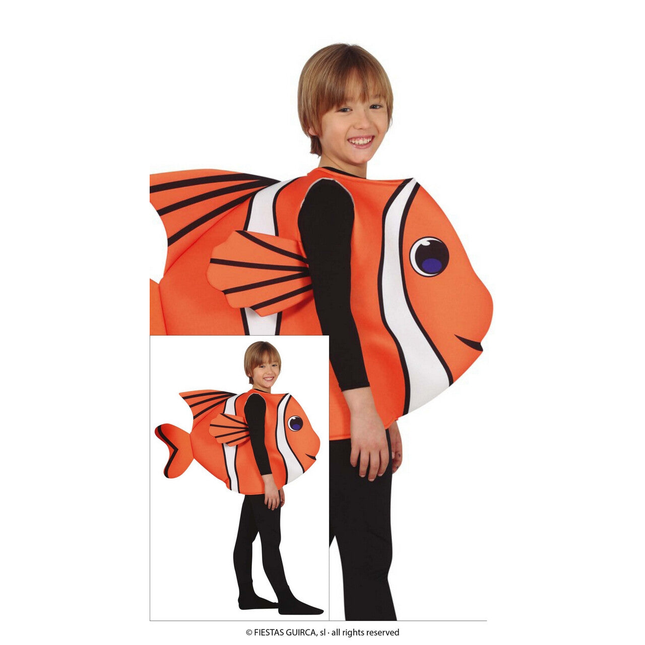 Op deze afbeelding zie je een Kostuums, van het merk Guirca. Oranje Oceaan Vis Op Het Droge Kind Kostuum