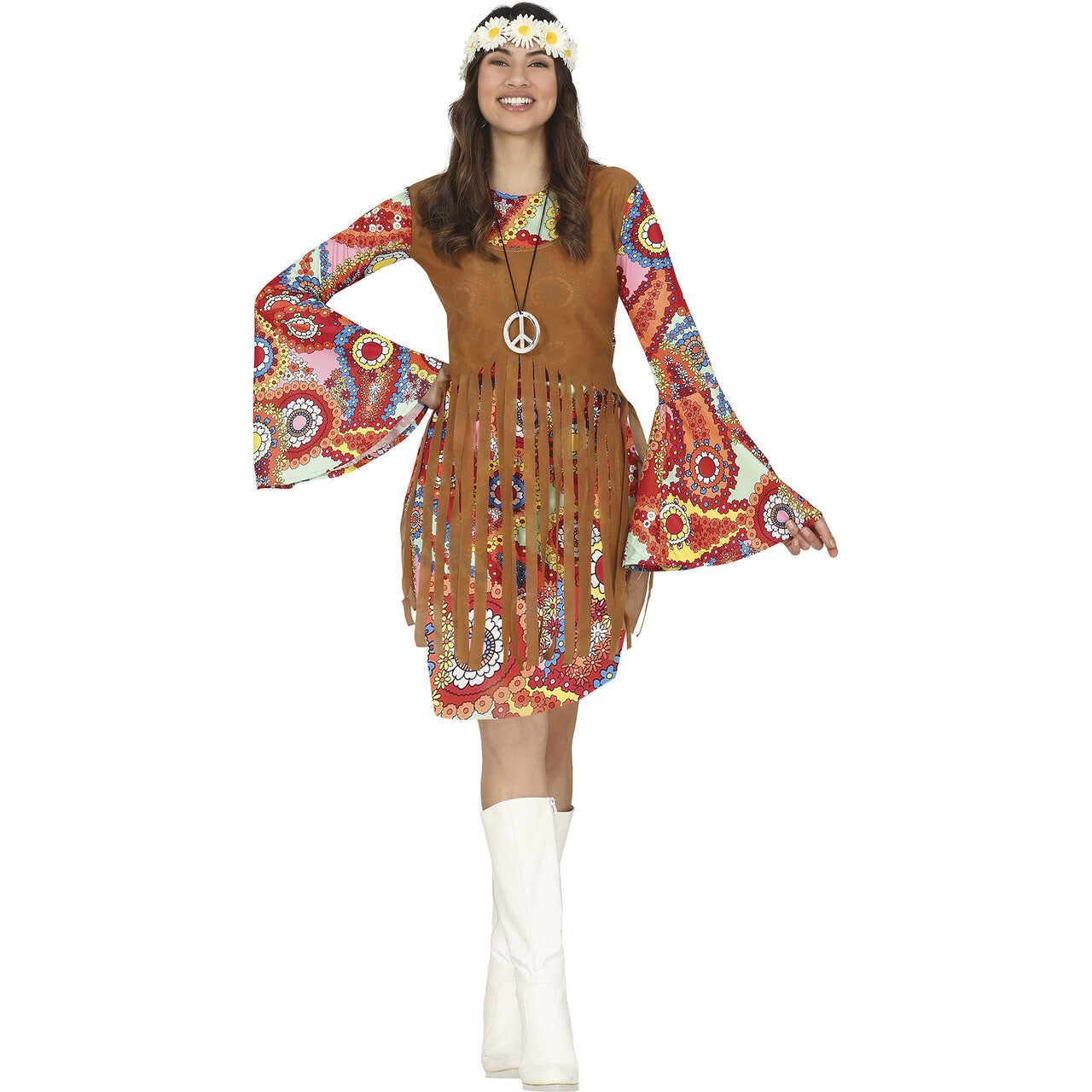 Op deze afbeelding zie je een Kostuums, van het merk Guirca. 70s Hippie Tallulah Moon Vrouw Kostuum