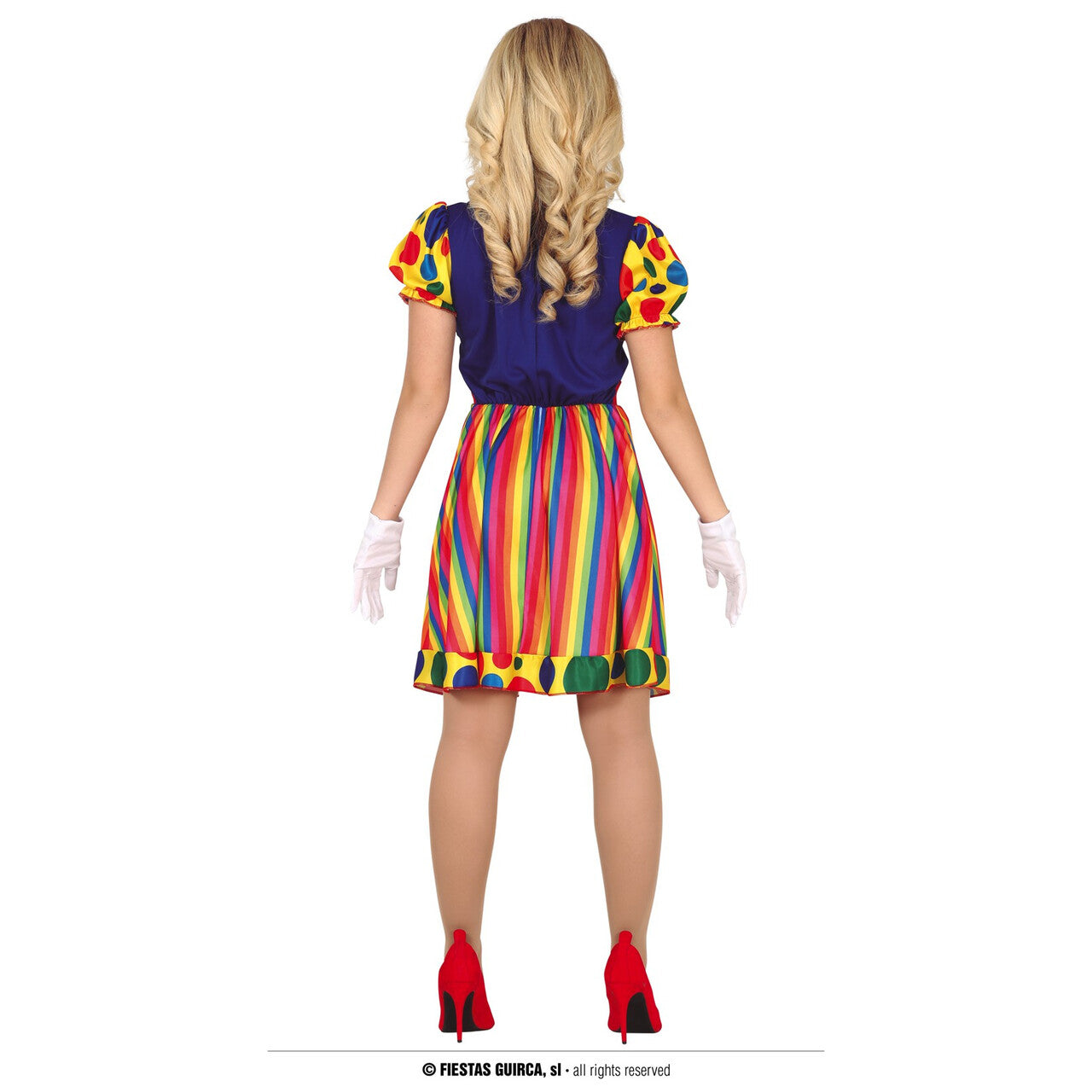 Op deze afbeelding zie je een Kostuums, van het merk Guirca. Vriendelijke Clown Jolige Joke Vrouw Kostuum