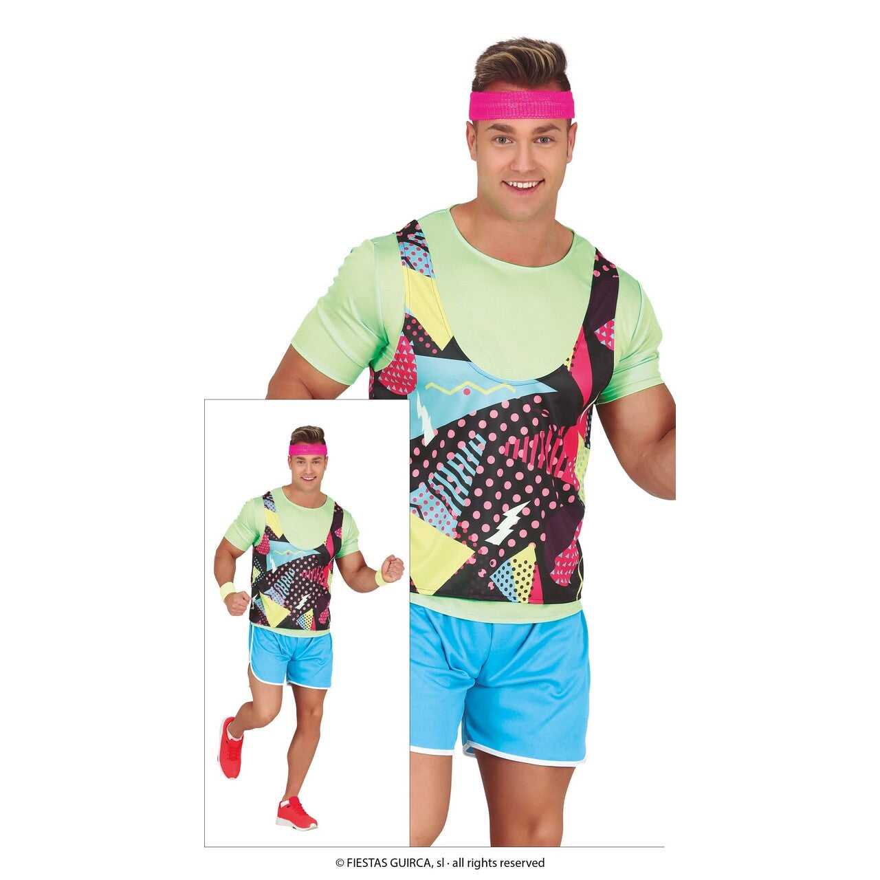 Op deze afbeelding zie je een Kostuums, van het merk Guirca. Fitness Coach Super 80s Ferry Fit Man Kostuum