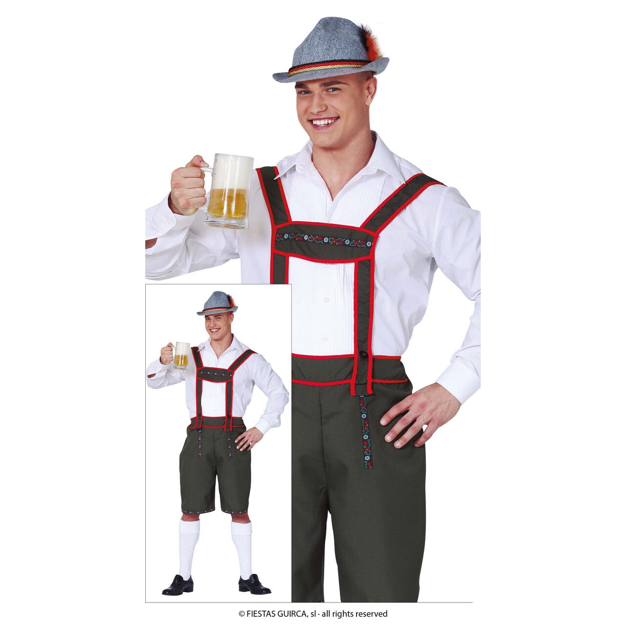 Op deze afbeelding zie je een Kostuums, van het merk Guirca. Donkergroene Lederhose Tino Tirol Man