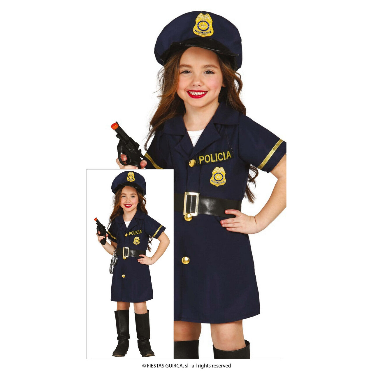 Op deze afbeelding zie je een Kostuums, van het merk Guirca. Policia Felicia Meisje Kostuum