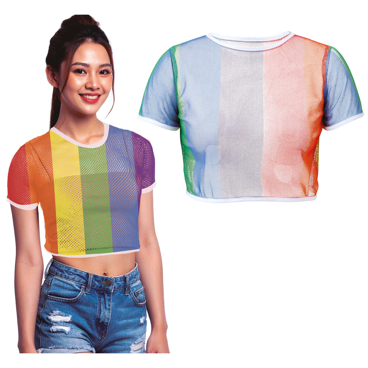 Op deze afbeelding zie je een Kostuums, van het merk Guirca. Riet Regenboog Mesh Top Vrouw
