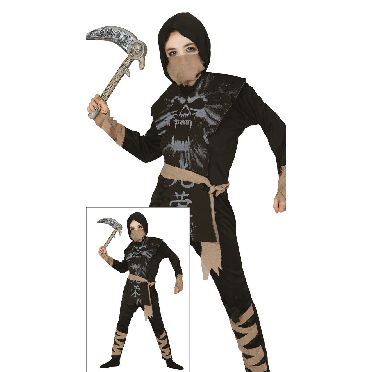 Op deze afbeelding zie je een Kostuums, van het merk Guirca. Evil Ghost Ninja Kind Kostuum