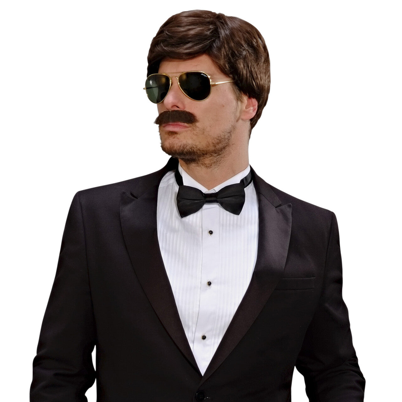 Op deze afbeelding zie je een Accessoires, van het merk Widmann. Pruik Playboy Met Snor Bruin
