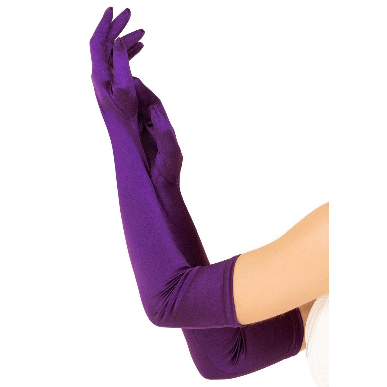 Op deze afbeelding zie je een Accessoires, van het merk Leg Avenue. Extra Lange Satijnen Handschoenen Paars