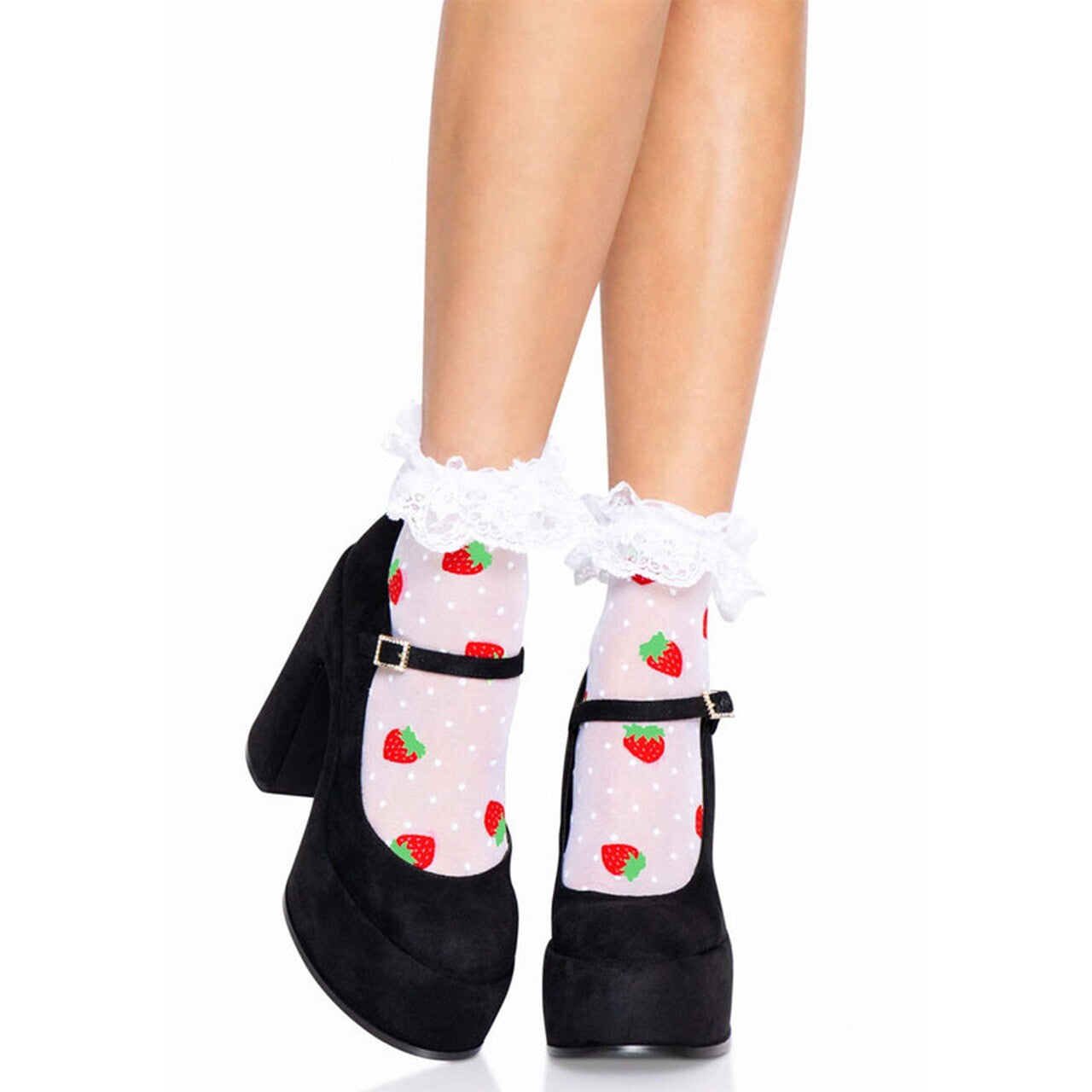 Op deze afbeelding zie je een Accessoires, van het merk Leg Avenue. Schattige Aardbeien Sokjes Met Rouchen