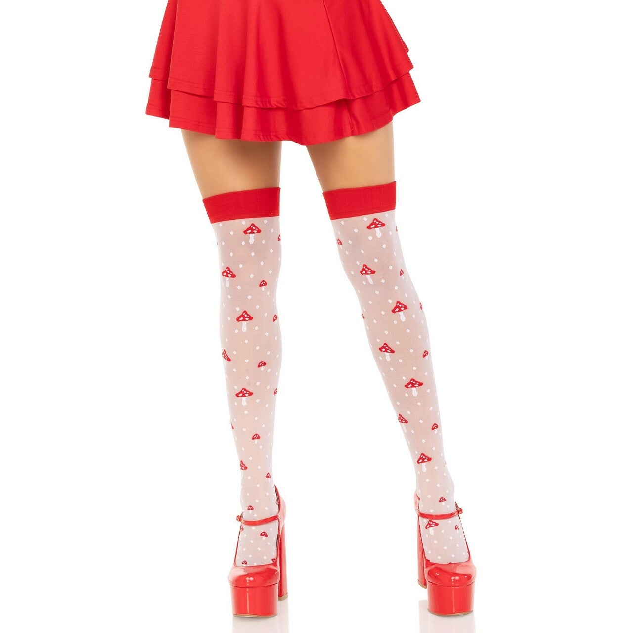 Op deze afbeelding zie je een Accessoires, van het merk Leg Avenue. Paddenstoelen Stay Ups Sokken Roodkapje