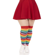 Op deze afbeelding zie je een Accessoires, van het merk Leg Avenue. Fun Stay Ups Kousen Rainbow Stripes Plus Size
