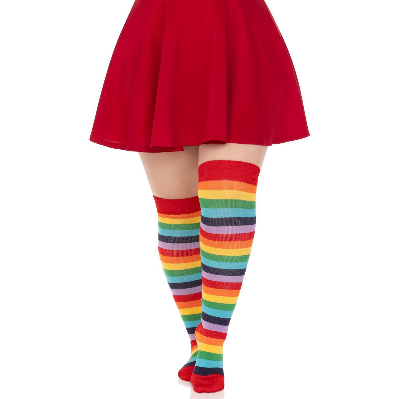 Op deze afbeelding zie je een Accessoires, van het merk Leg Avenue. Fun Stay Ups Kousen Rainbow Stripes Plus Size